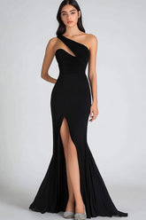 Einschulteriges Schwarzes Meerjungfrauen Ballkleid aus Chiffon